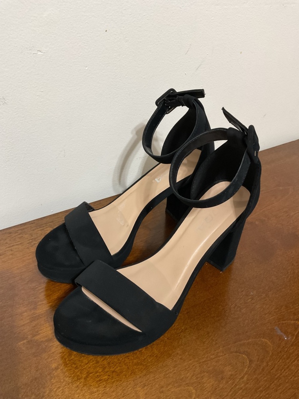 Soda Black Ankle-Strap Block Heel Sandals